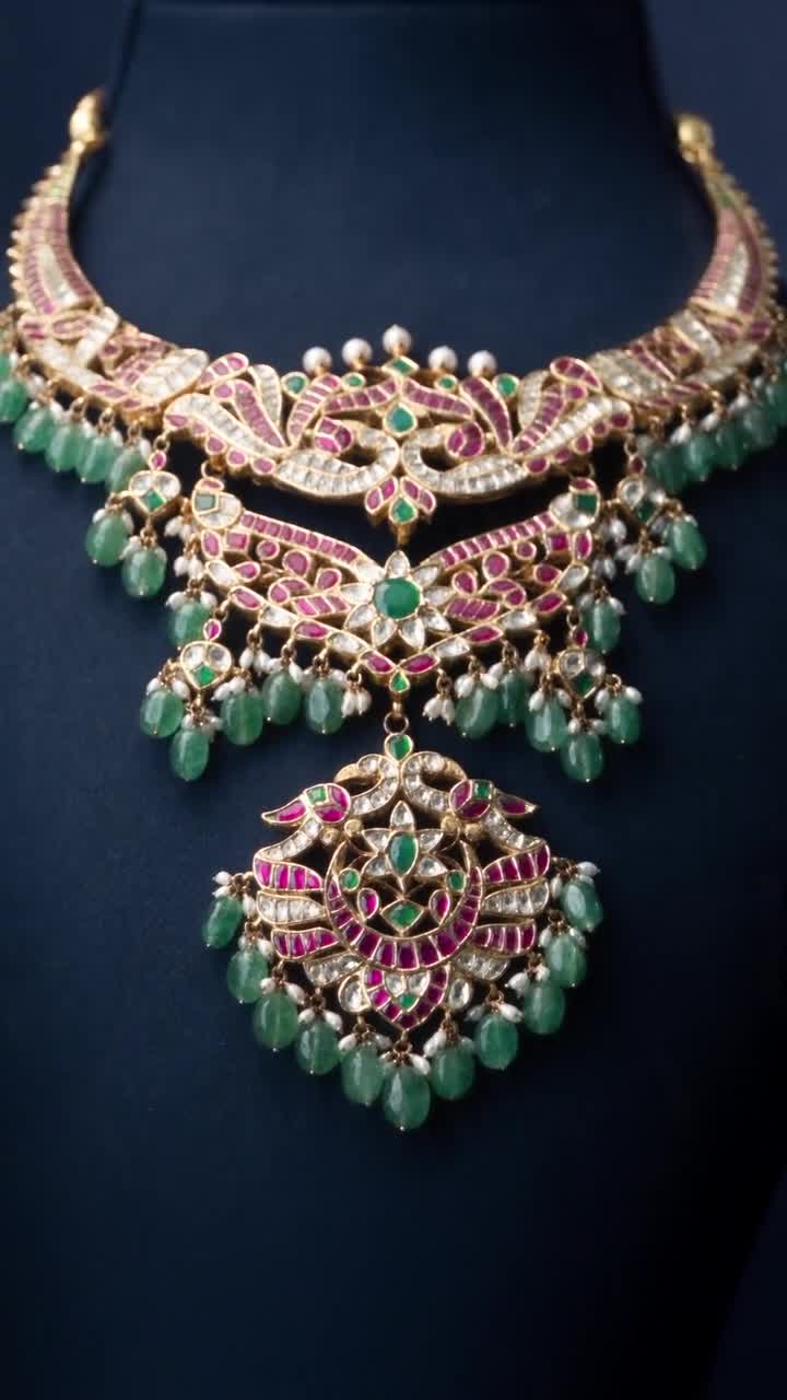 Cinematic close-up of a Swaran Jewels necklace